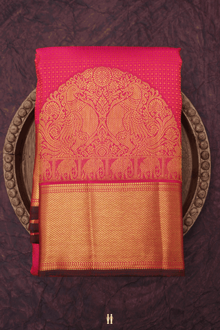 Jacquard Pattern Hot Pink Kanchipuram Silk Saree