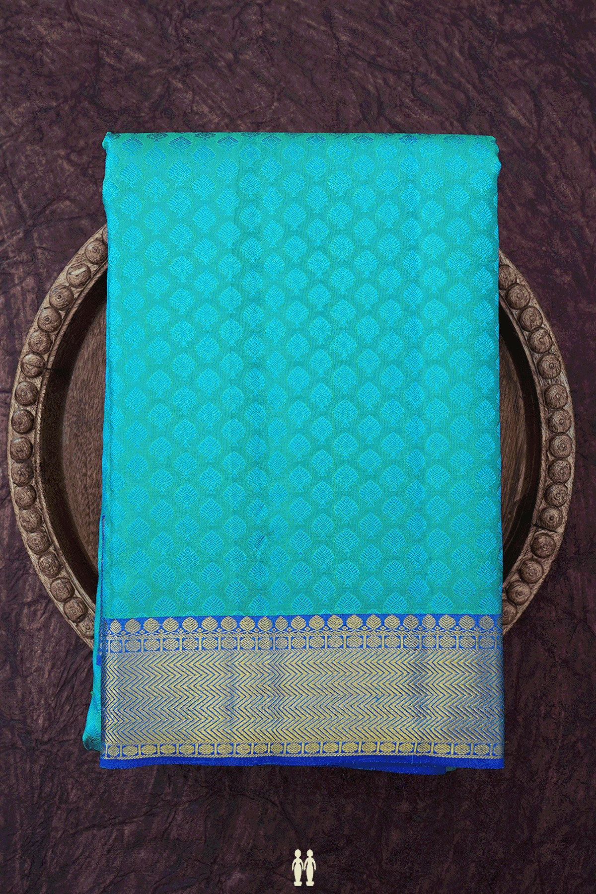 Jacquard Pattern Sea Blue Kanchipuram Silk Saree