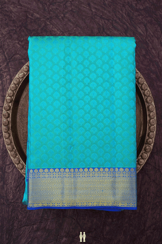 Jacquard Pattern Sea Blue Kanchipuram Silk Saree