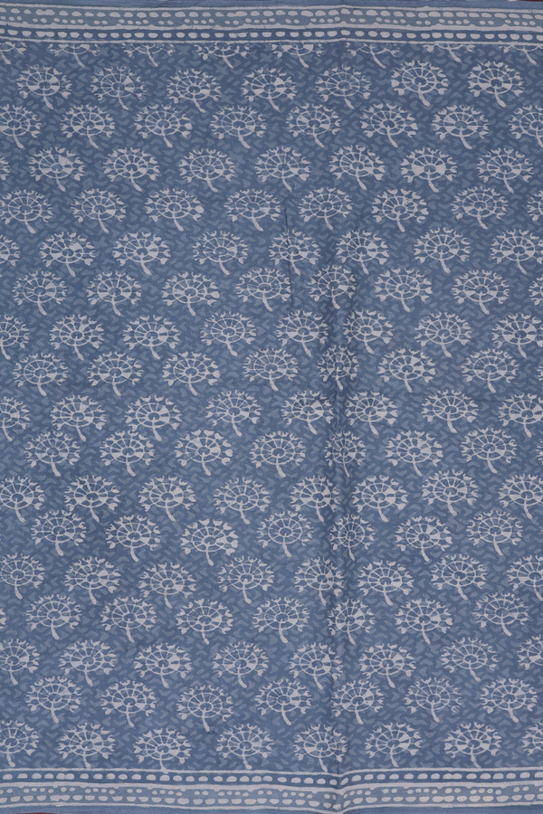 Jaipur Cotton Saree In Aegean Blue With Printed Design