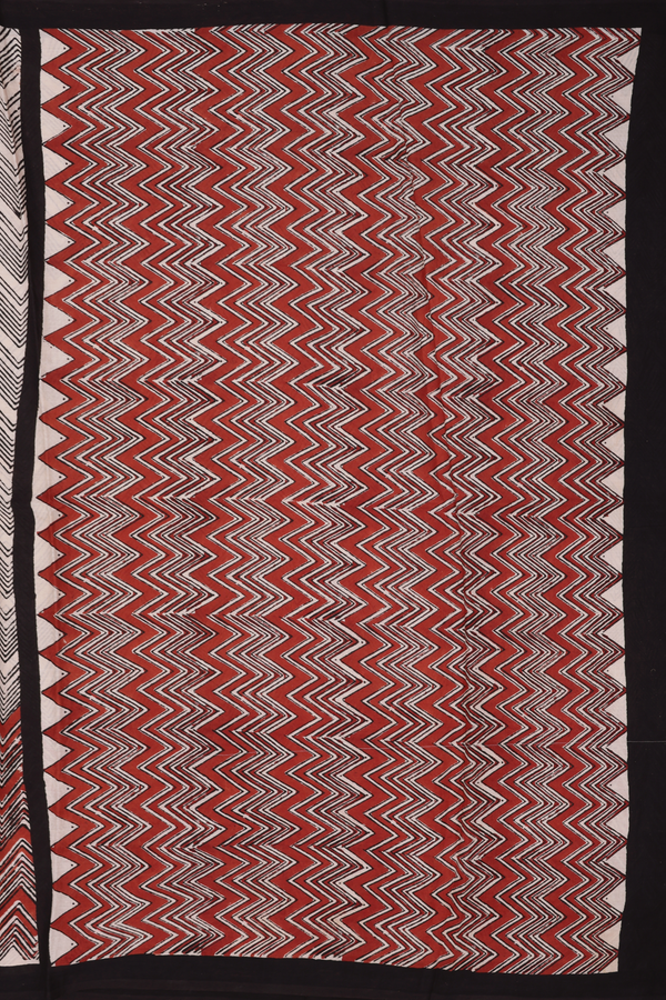 Jaipur Cotton Saree In Beige With Chevron Printed Design