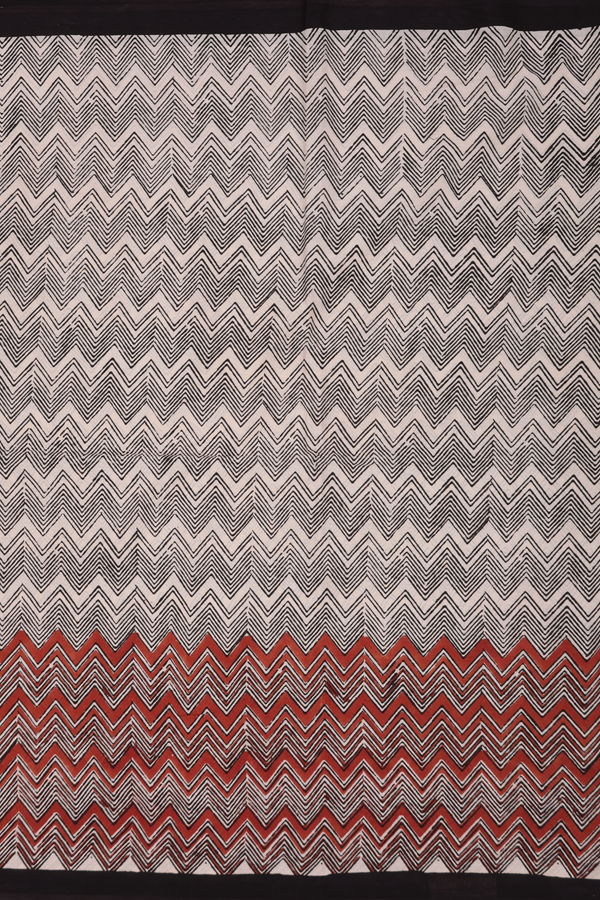 Jaipur Cotton Saree In Beige With Chevron Printed Design