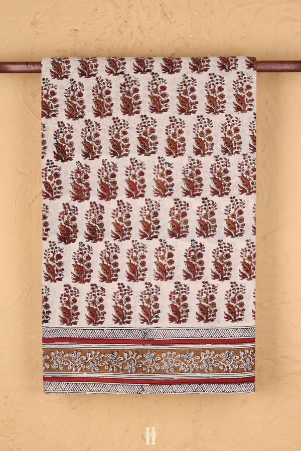 Jaipur Cotton Saree In Beige With Floral Printed Design
