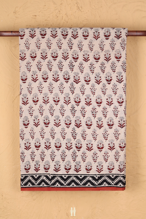 Jaipur Cotton Saree In Beige With Floral Printed Design