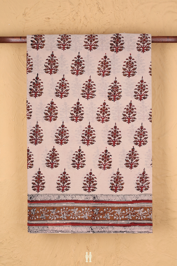 Jaipur Cotton Saree In Beige With Floral Printed Design