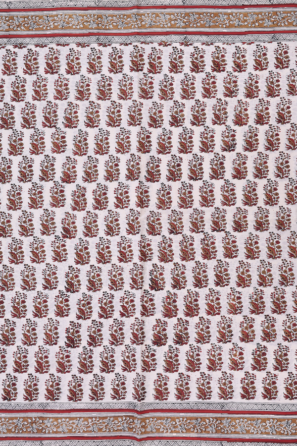 Jaipur Cotton Saree In Beige With Floral Printed Design