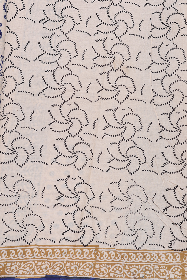 Jaipur Cotton Saree In Beige With Paisley Buttas