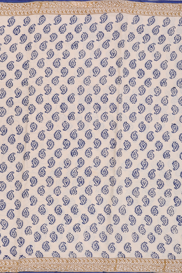 Jaipur Cotton Saree In Beige With Paisley Buttas