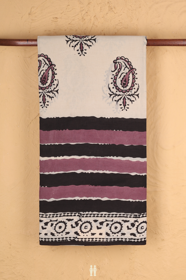 Jaipur Cotton Saree In Beige With Paisley Design
