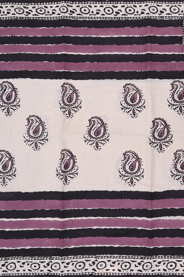 Jaipur Cotton Saree In Beige With Paisley Design