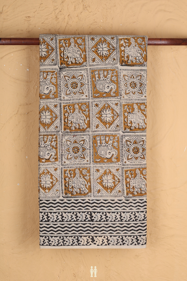 Jaipur Cotton Saree In Beige With Printed Design