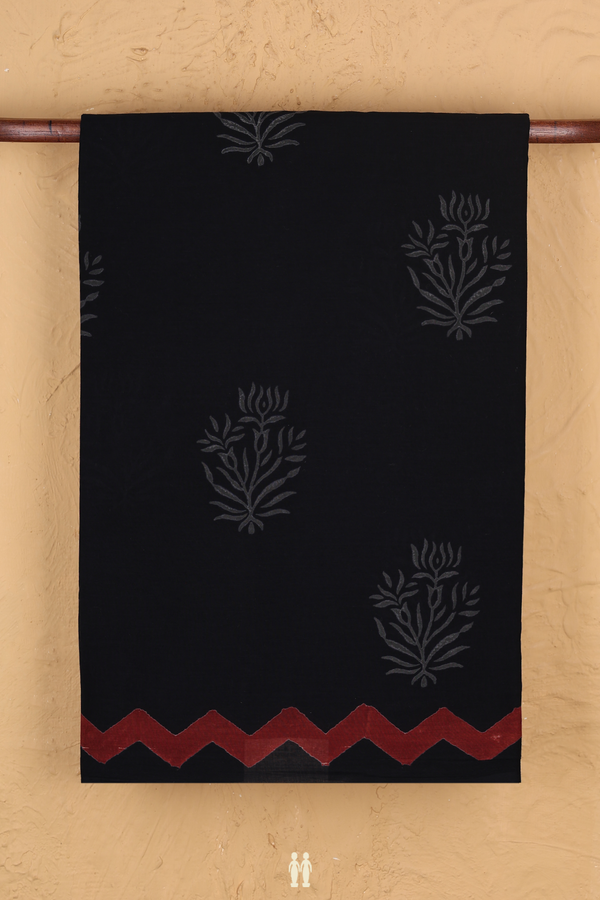 Jaipur Cotton Saree In Black With Floral Design
