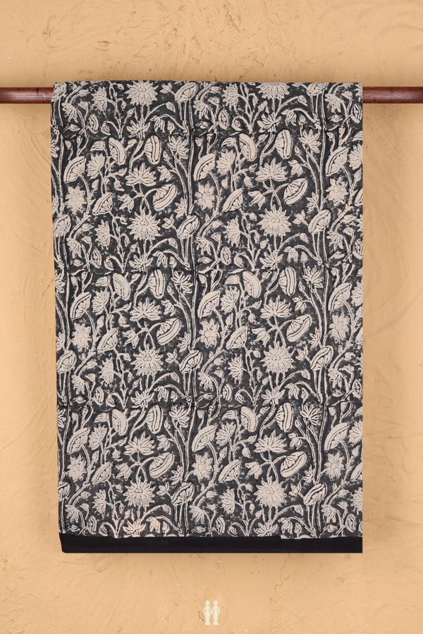 Jaipur Cotton Saree In Black With Floral Printed Design