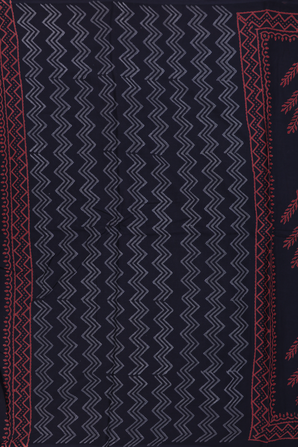 Jaipur Cotton Saree In Black With Leaf Printed Design