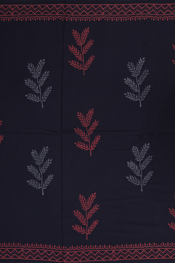 Jaipur Cotton Saree In Black With Leaf Printed Design