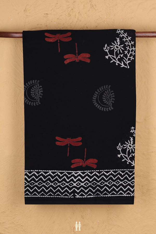 Jaipur Cotton Saree In Black With Printed Design