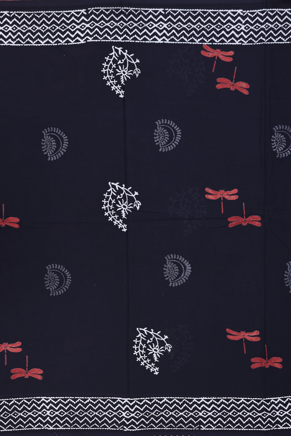 Jaipur Cotton Saree In Black With Printed Design