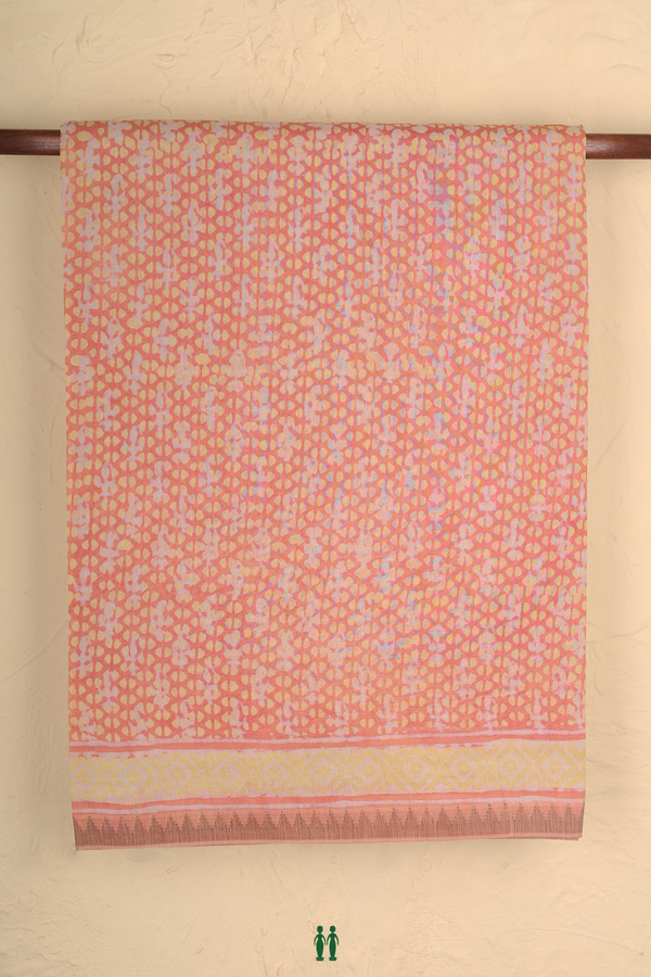 Jaipur Cotton Saree In Blush Orange With Printed Design