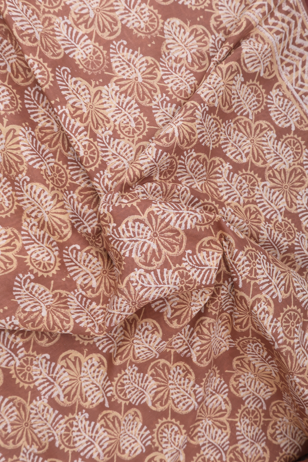 Jaipur Cotton Saree In Brown With Allover Printed Design