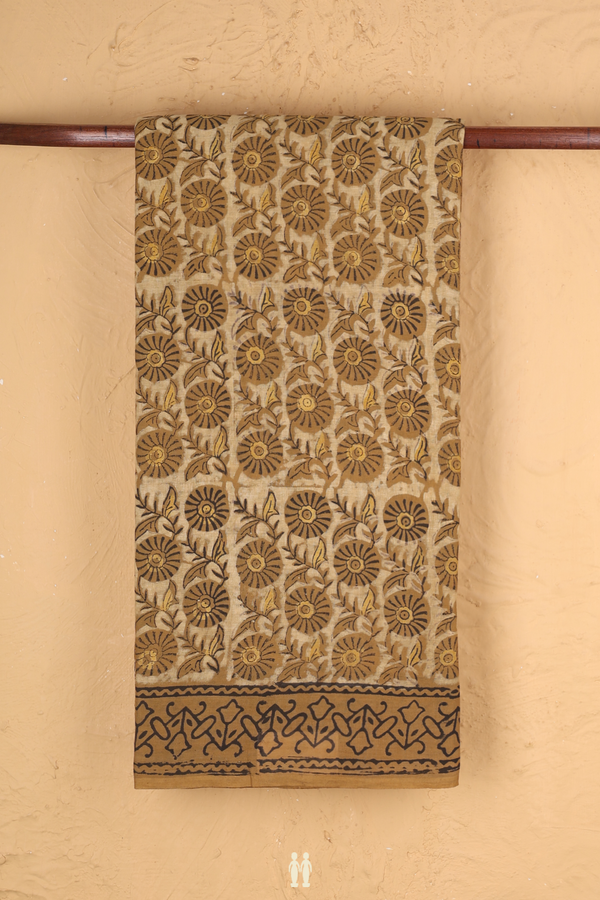 Jaipur Cotton Saree In Brown With Floral Printed Design