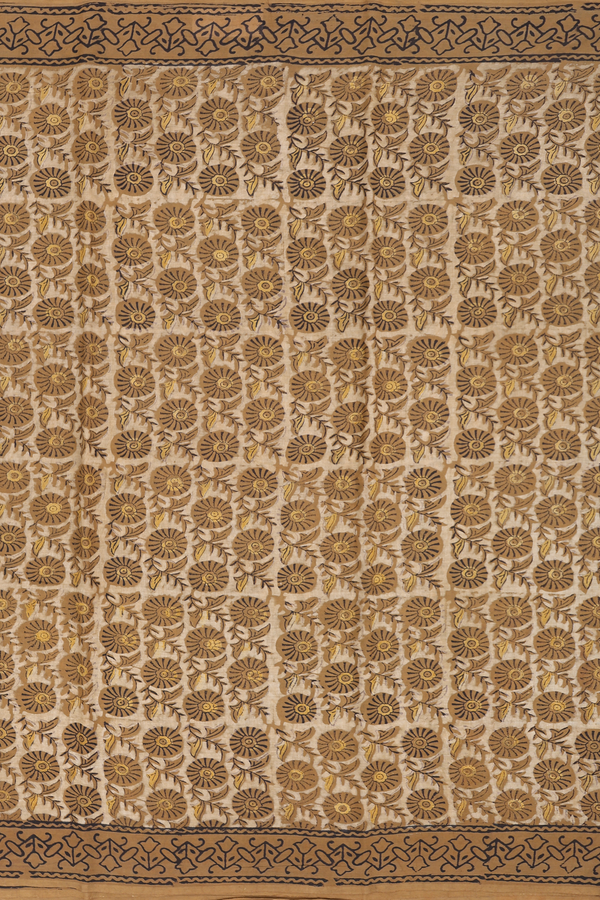 Jaipur Cotton Saree In Brown With Floral Printed Design