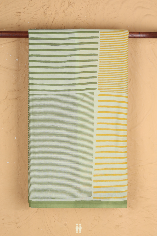 Jaipur Cotton Saree In Cream Green With Printed Design