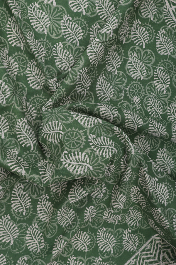 Jaipur Cotton Saree In Fern Green With Printed Design
