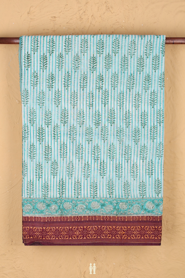 Jaipur Cotton Saree In Green And White With Printed Design