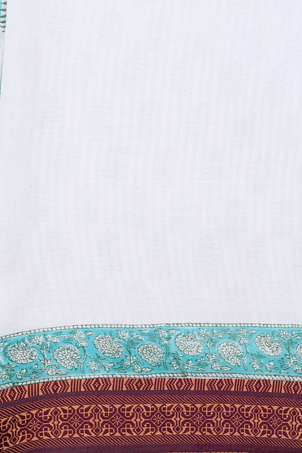 Jaipur Cotton Saree In Green And White With Printed Design