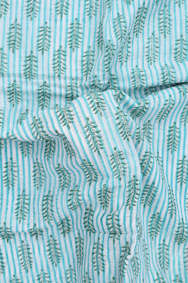 Jaipur Cotton Saree In Green And White With Printed Design