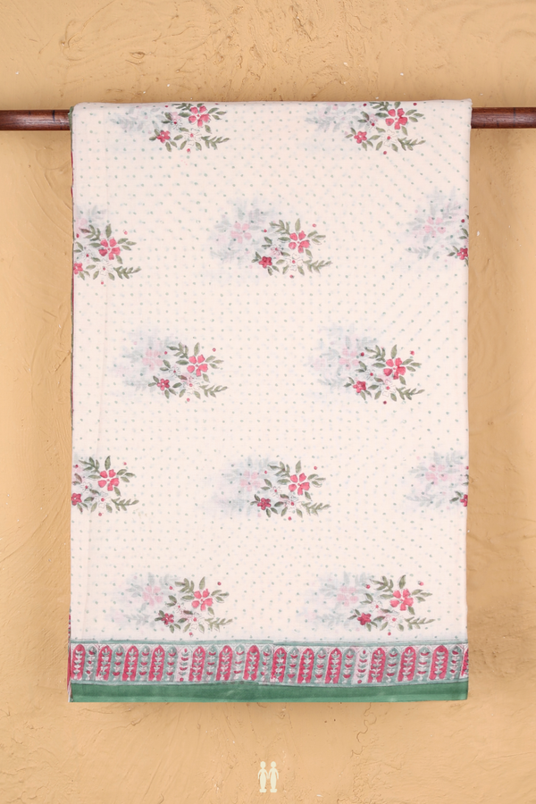Jaipur Cotton Saree In Ivory With Floral Printed Design