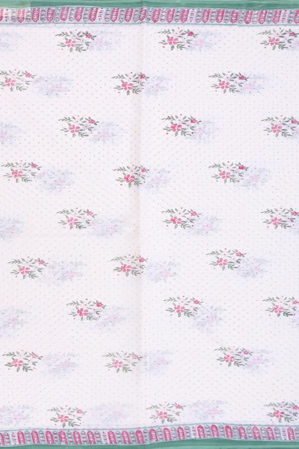 Jaipur Cotton Saree In Ivory With Floral Printed Design