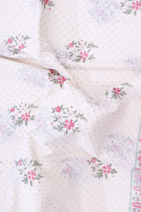 Jaipur Cotton Saree In Ivory With Floral Printed Design