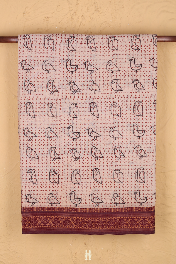 Jaipur Cotton Saree In Ivory With Printed Design