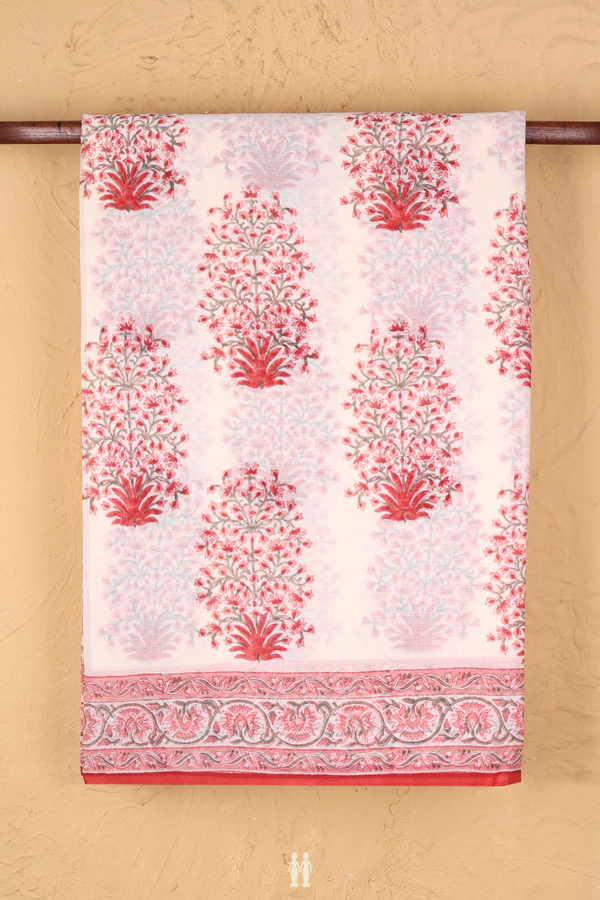 Jaipur Cotton Saree In Ivory With Printed Design