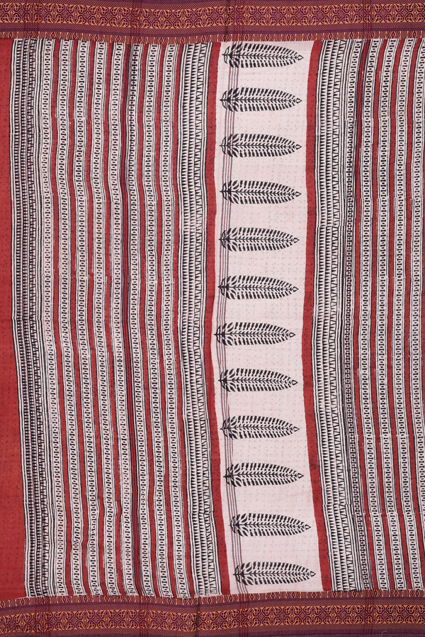 Jaipur Cotton Saree In Ivory With Printed Design
