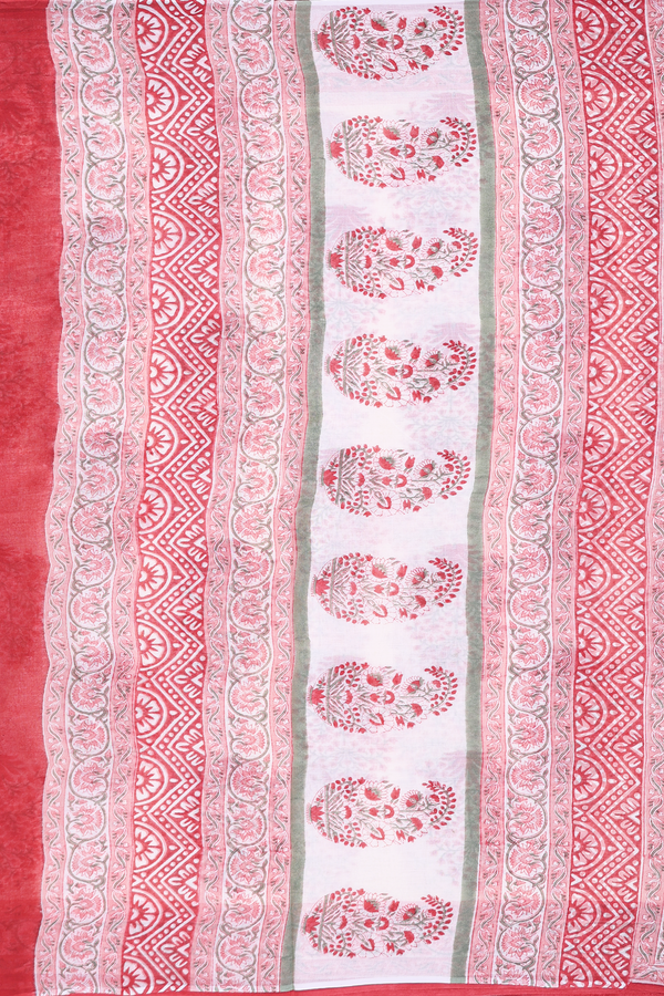 Jaipur Cotton Saree In Ivory With Printed Design