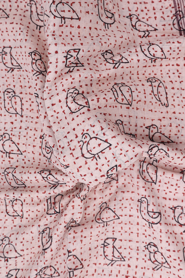 Jaipur Cotton Saree In Ivory With Printed Design