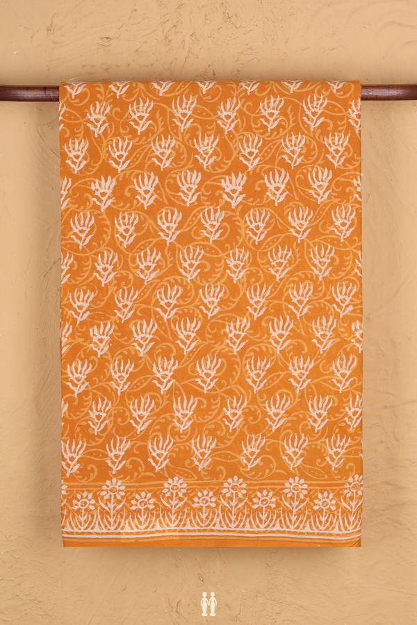 Jaipur Cotton Saree In Orange With Printed Design