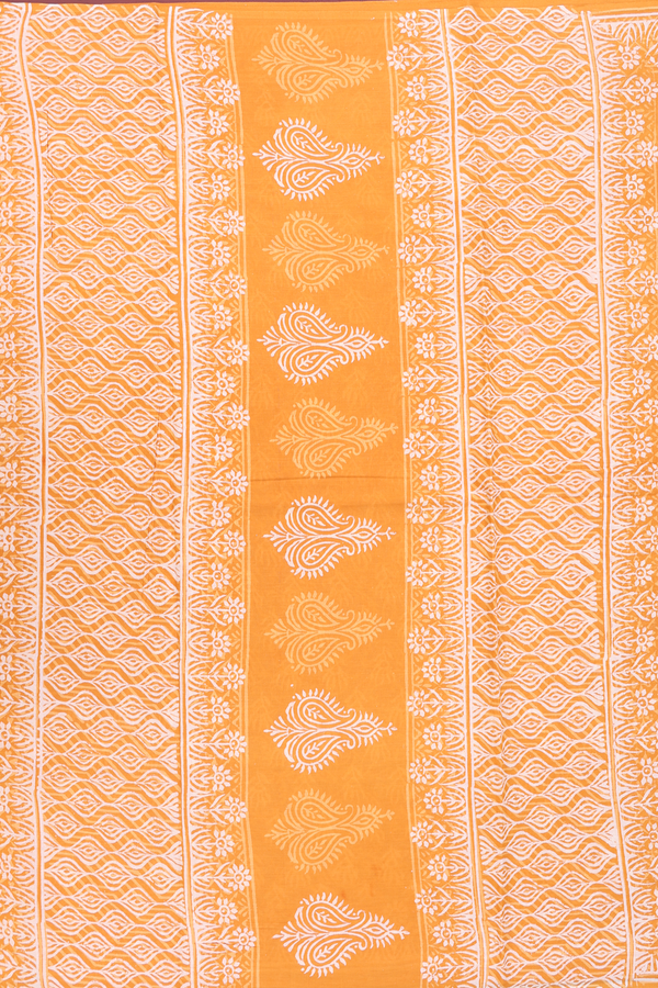 Jaipur Cotton Saree In Orange With Printed Design
