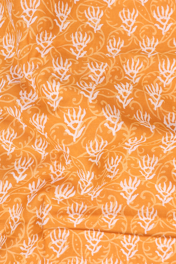 Jaipur Cotton Saree In Orange With Printed Design