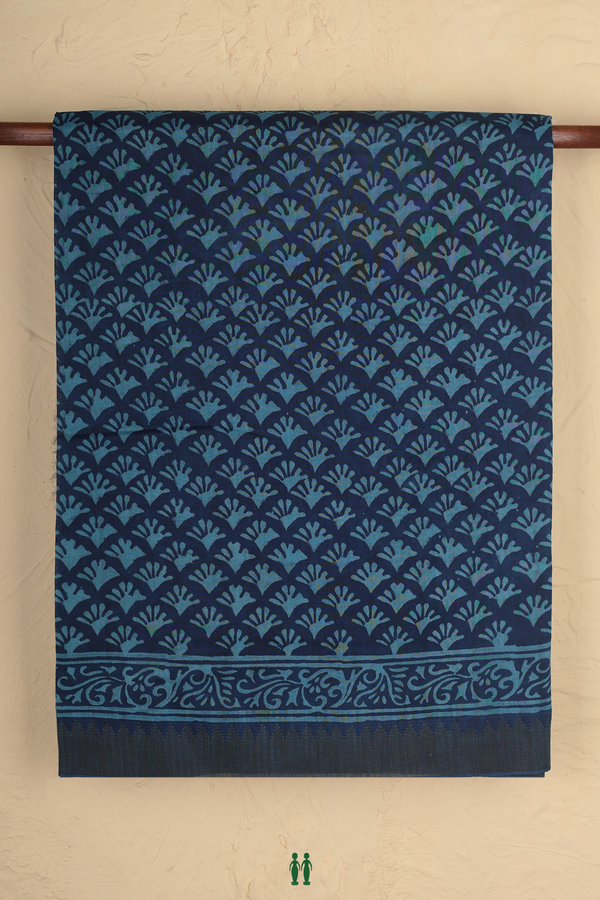 Jaipur Cotton Saree In Oxford Blue With Printed Design