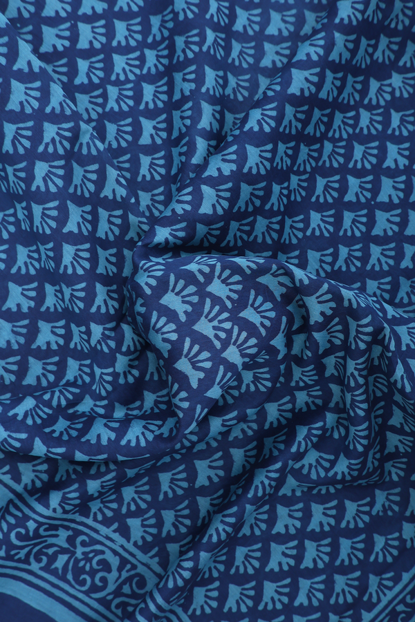 Jaipur Cotton Saree In Oxford Blue With Printed Design