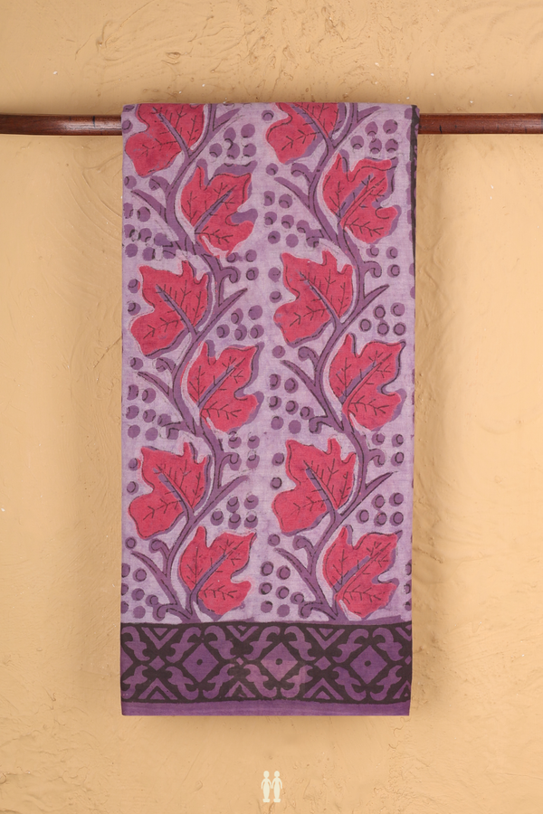 Jaipur Cotton Saree In Pastel Purple With Leaf Design