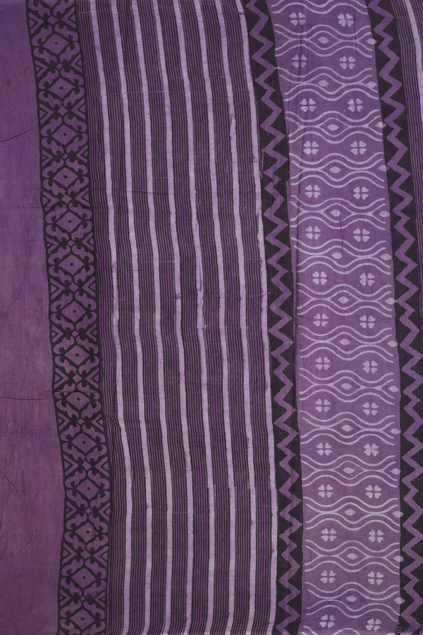 Jaipur Cotton Saree In Pastel Purple With Leaf Design