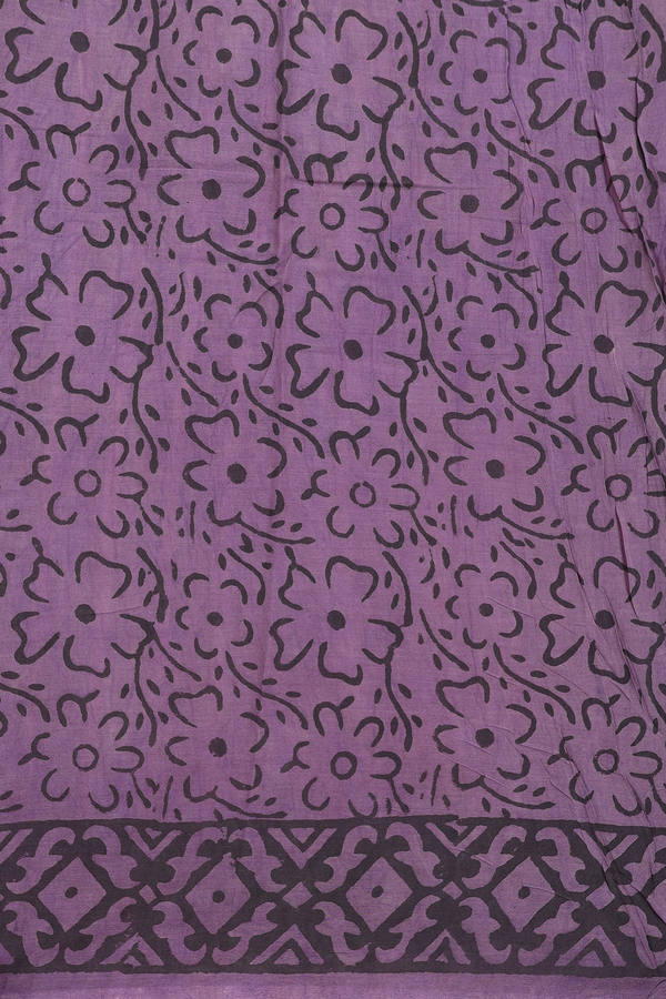 Jaipur Cotton Saree In Pastel Purple With Leaf Design