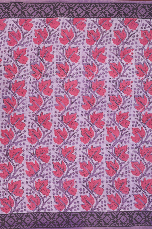 Jaipur Cotton Saree In Pastel Purple With Leaf Design