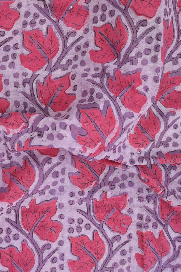 Jaipur Cotton Saree In Pastel Purple With Leaf Design