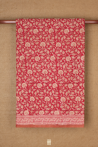 Jaipur Cotton Saree In Ruby Red With Floral Design