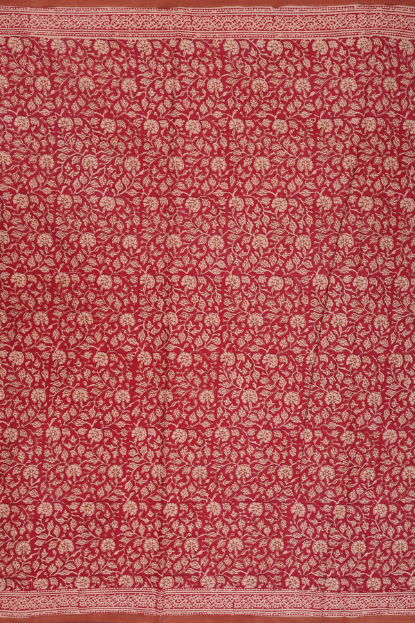 Jaipur Cotton Saree In Ruby Red With Floral Design
